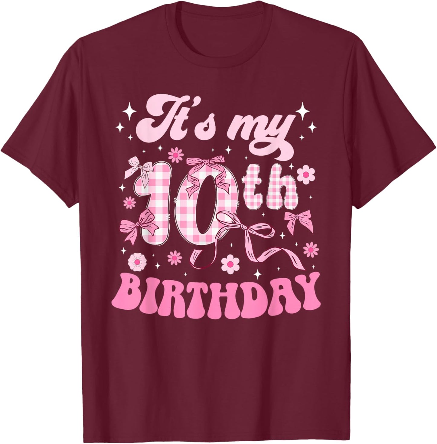 10th Coquette Birthday Party Ten Year Old Bow T-Shirt - T-Shirt | Maroon