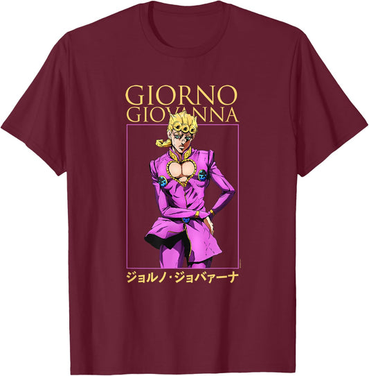 JoJo's Bizarre Adventure Giorno Giovanna Anime T-Shirt - T-Shirt | Maroon