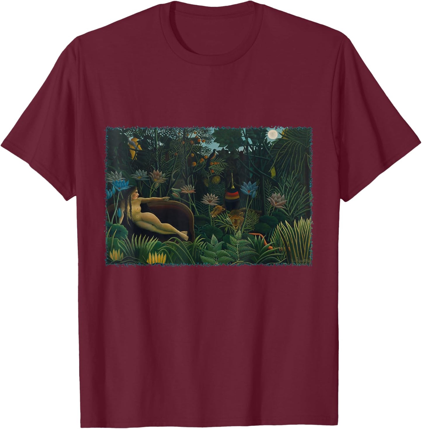 The Dream by Henri Rousseau, Vintage Jungle Art T-Shirt - T-Shirt | Maroon