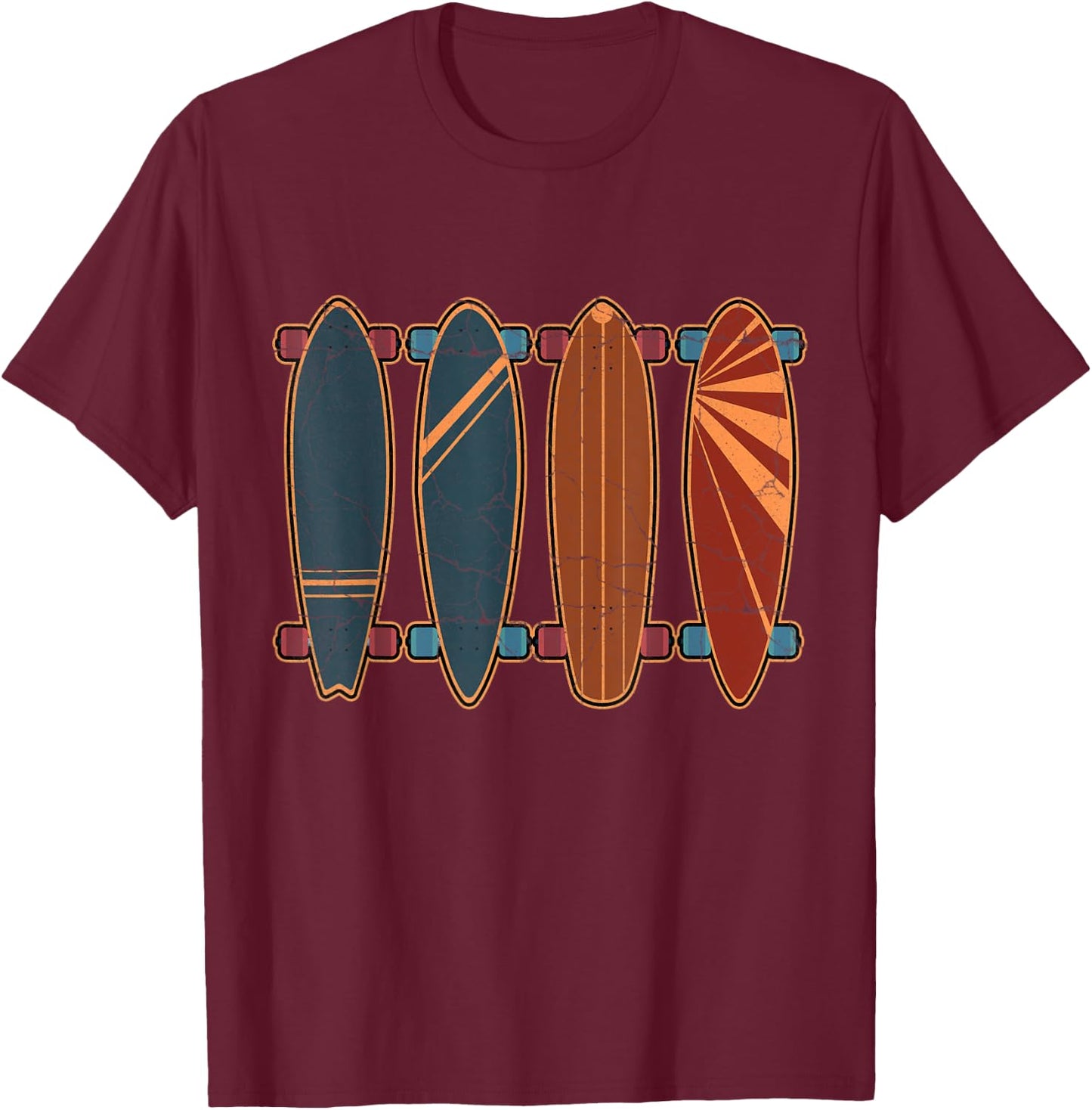 Distressed Longboard Longboarding Lovers & Longboarder Gift T-Shirt - T-Shirt | Maroon