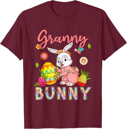 Granny Bunny Floral Bunny Drawing Easter Eggs Hunting Lover T-Shirt - T-Shirt | Maroon