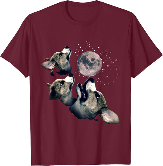 Funny Three Corgi Moon Wolf Parody Gift Lovers T-Shirt - T-Shirt | Maroon