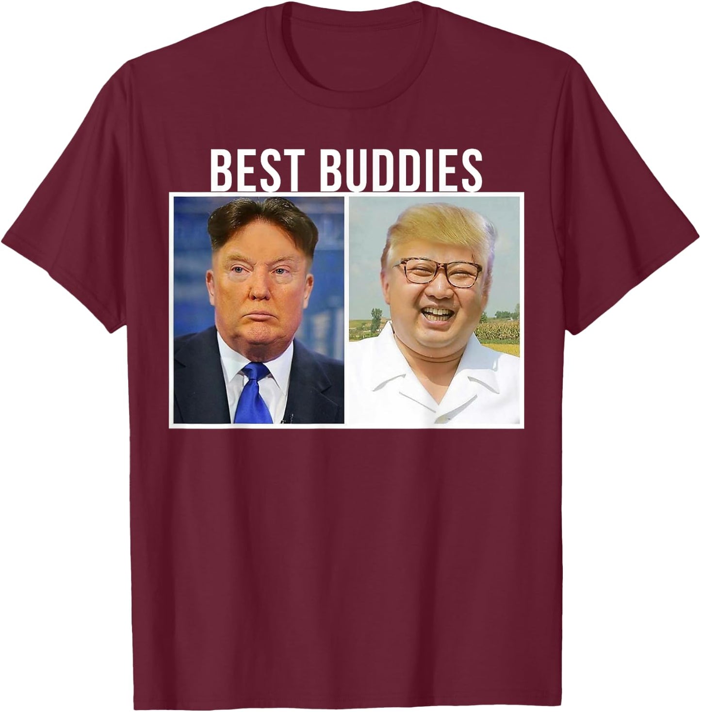 Best Buddies Face Swap Funny Donald Trump and Kim Jung Un T-Shirt - T-Shirt | Maroon