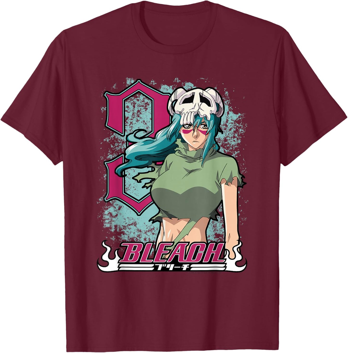 Bleach Neliel 3 with Splatter and Logo Anime T-Shirt - T-Shirt | Maroon