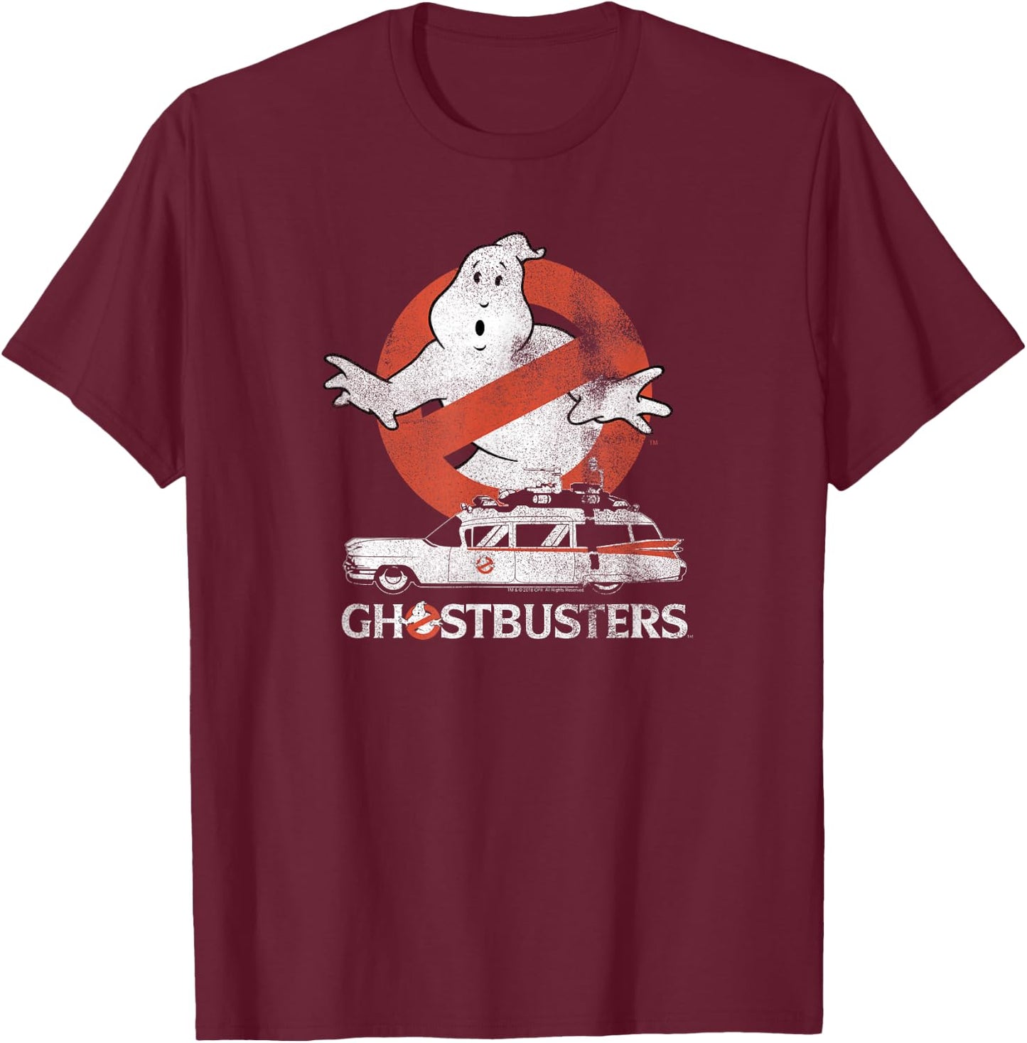 Ghostbusters No Ghost with Ectomobile Retro Movie T-Shirt - T-Shirt | Maroon