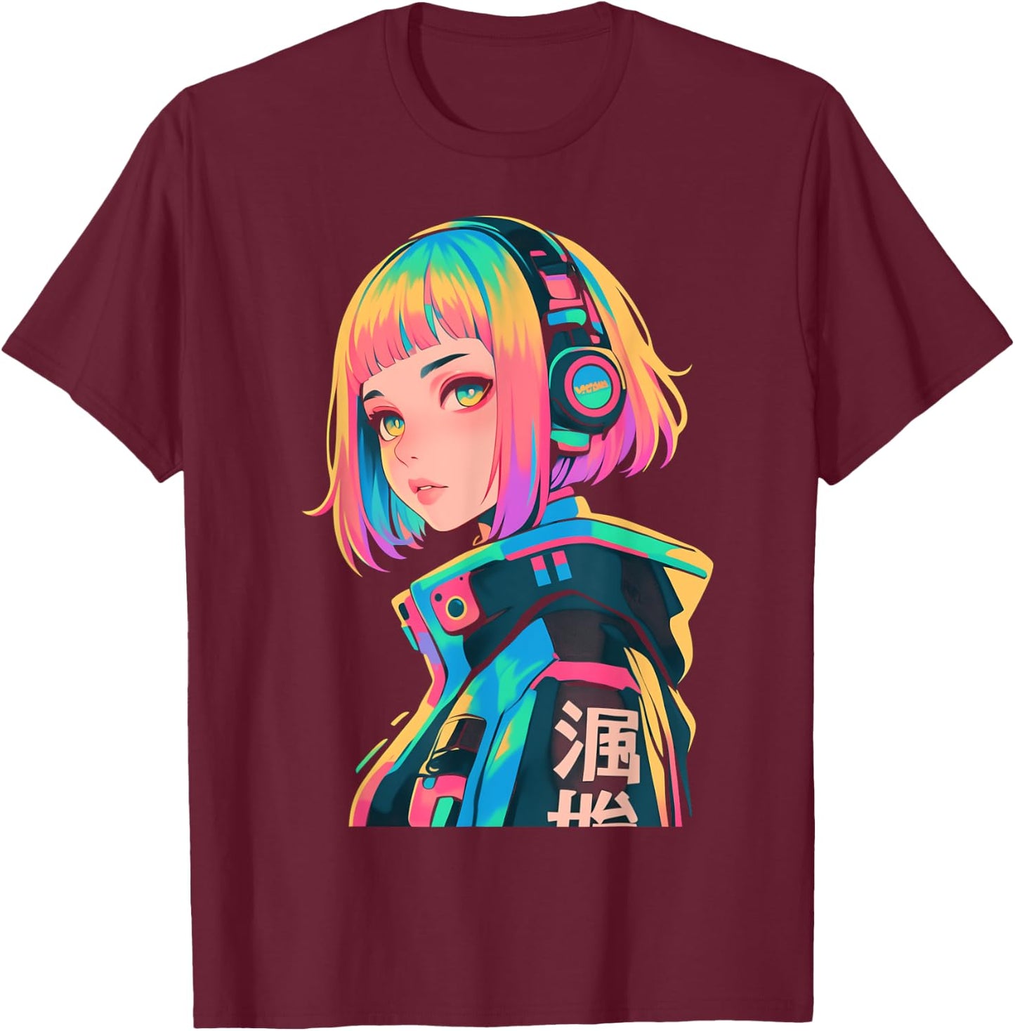 Anime Manga Gamer Girl Cyberpunk Aesthetic Techwear Harajuku T-Shirt - T-Shirt | Maroon