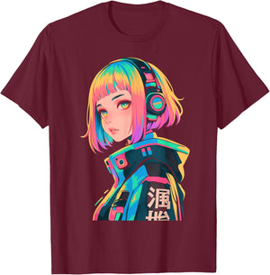 Anime Manga Gamer Girl Cyberpunk Aesthetic Techwear Harajuku T-Shirt - T-Shirt | Maroon