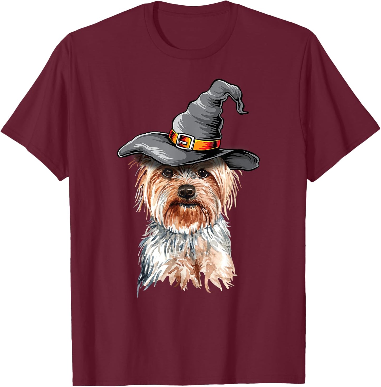 Yorkie Halloween Witch Hat Yorkie Dog Halloween Men Women Kids T-Shirt - T-Shirt | Maroon