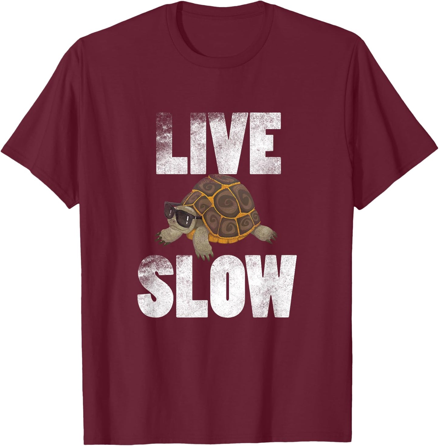 Live Slow Turtle T Shirt Gift Funny Animal Love Spirit T-Shirt - T-Shirt | Maroon