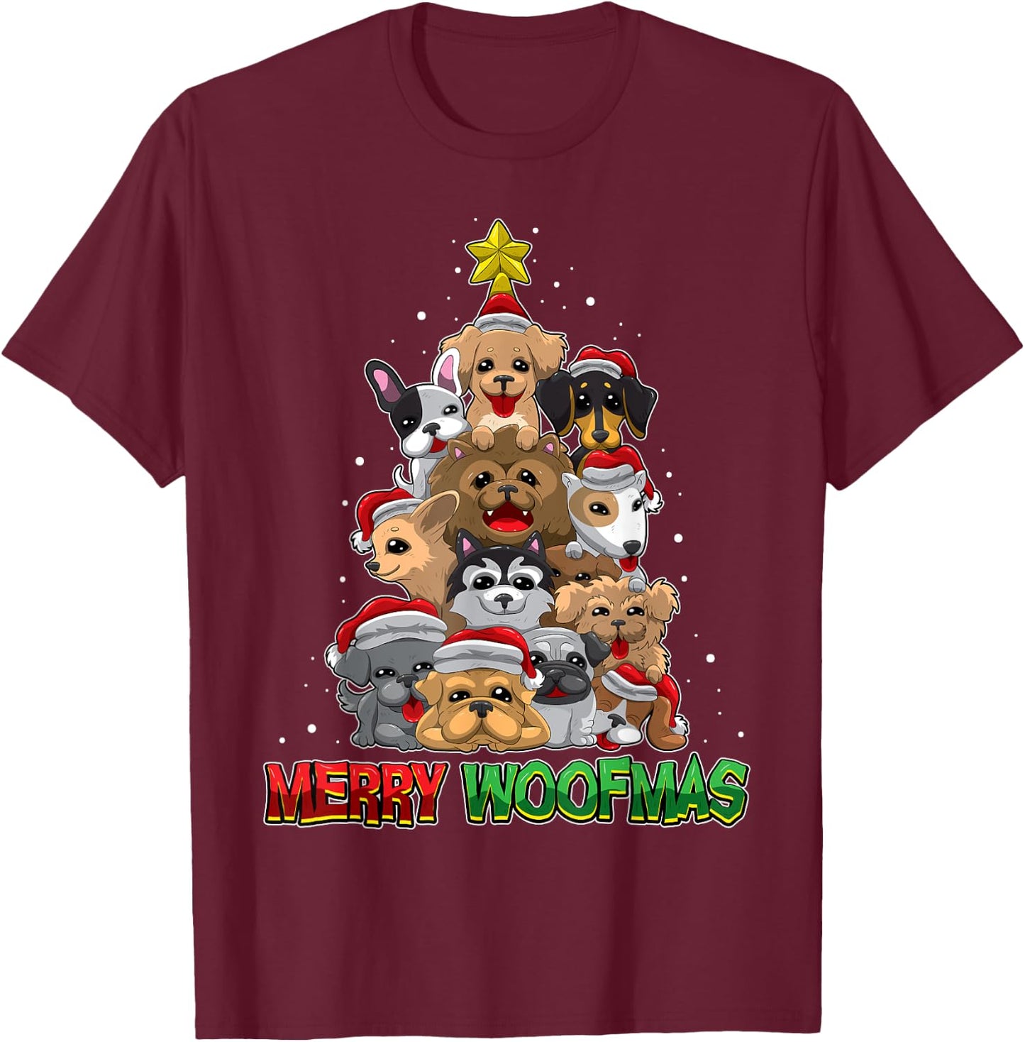 Merry Woofmas - Merry Christmas For Dog Lovers T-Shirt - T-Shirt | Maroon