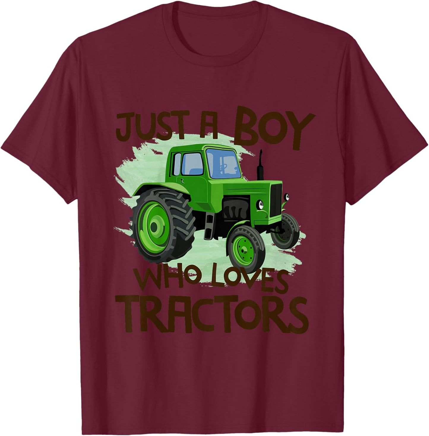 Kids Just A Boy Who Loves Tractors T Shirt Farm Kid Birthday Gift T-Shirt - T-Shirt | Maroon