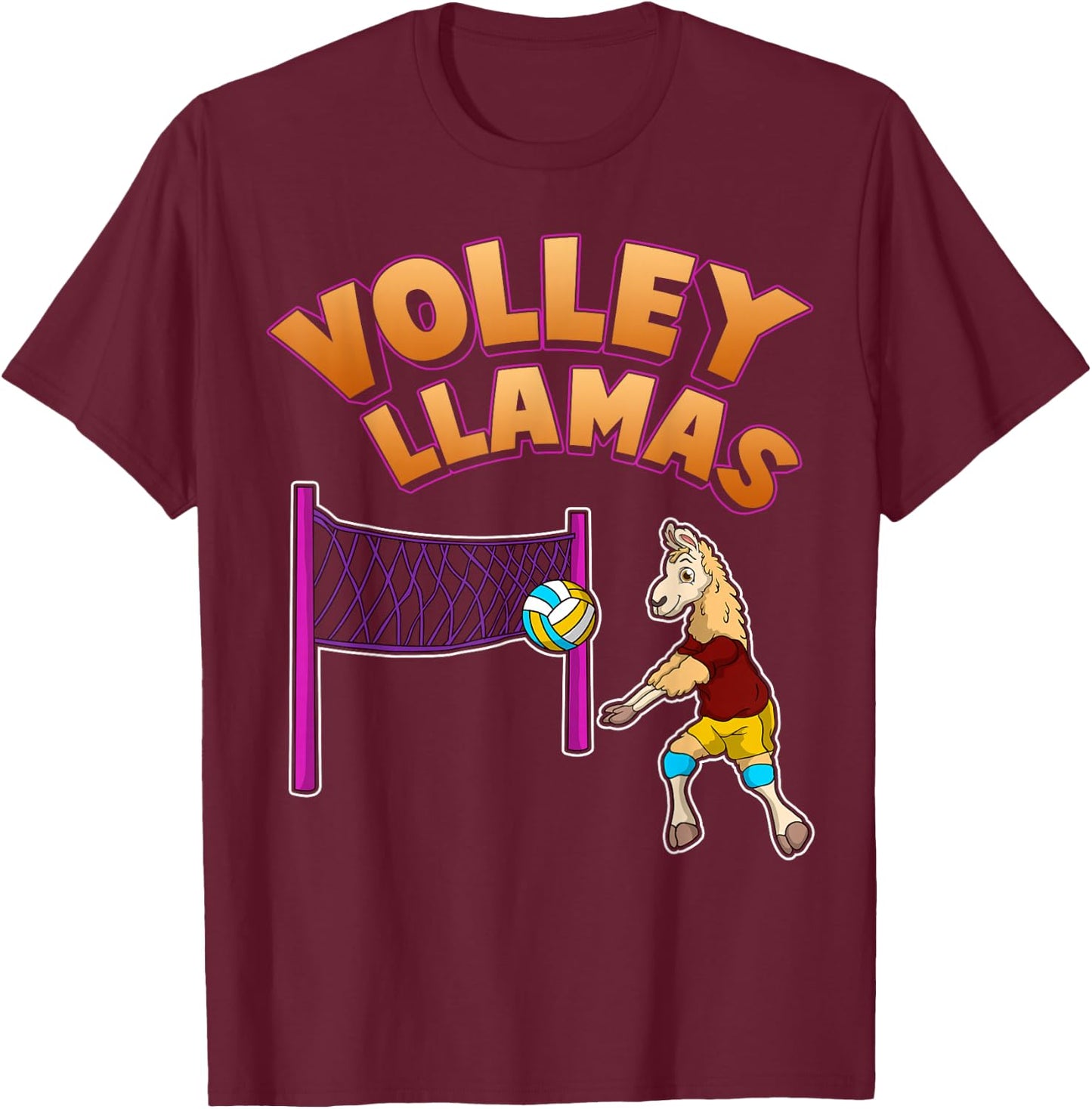 Volley Llama T Shirt Volleyball Sport Team Women Gift T-Shirt - T-Shirt | Maroon