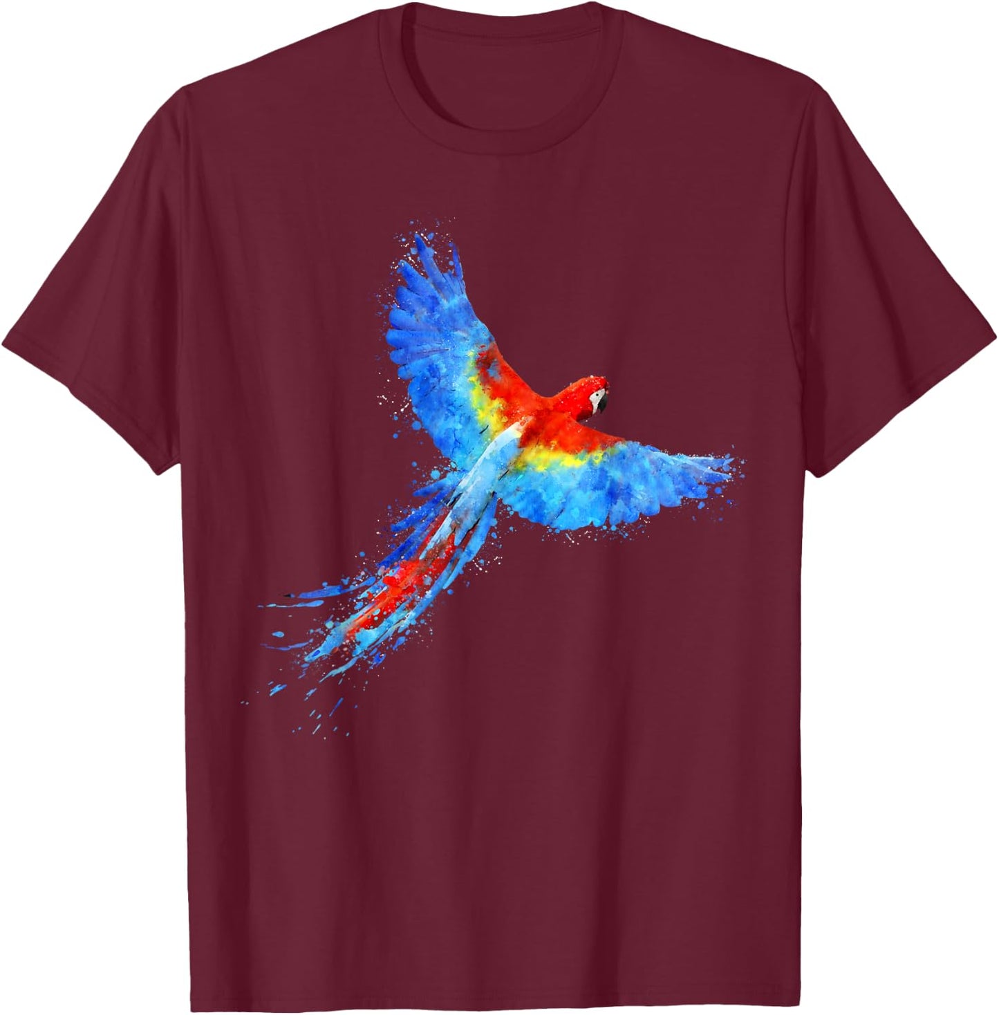 Watercolour colourful scarlet macaw parrot bird painting T-Shirt - T-Shirt | Maroon