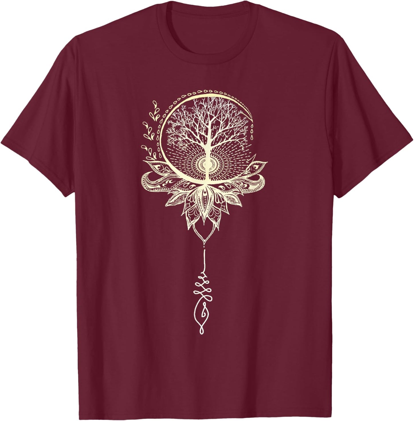 Mandala Lotus Unalome Tree of Life Small T-Shirt - T-Shirt | Maroon