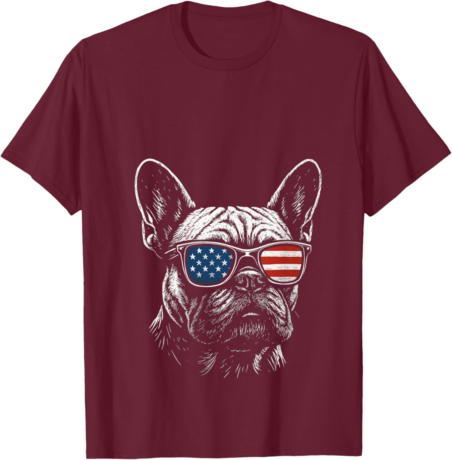 French Bulldog USA Flag Sunglasses 4th Of July V-Neck T-Shirt - T-Shirt | Maroon