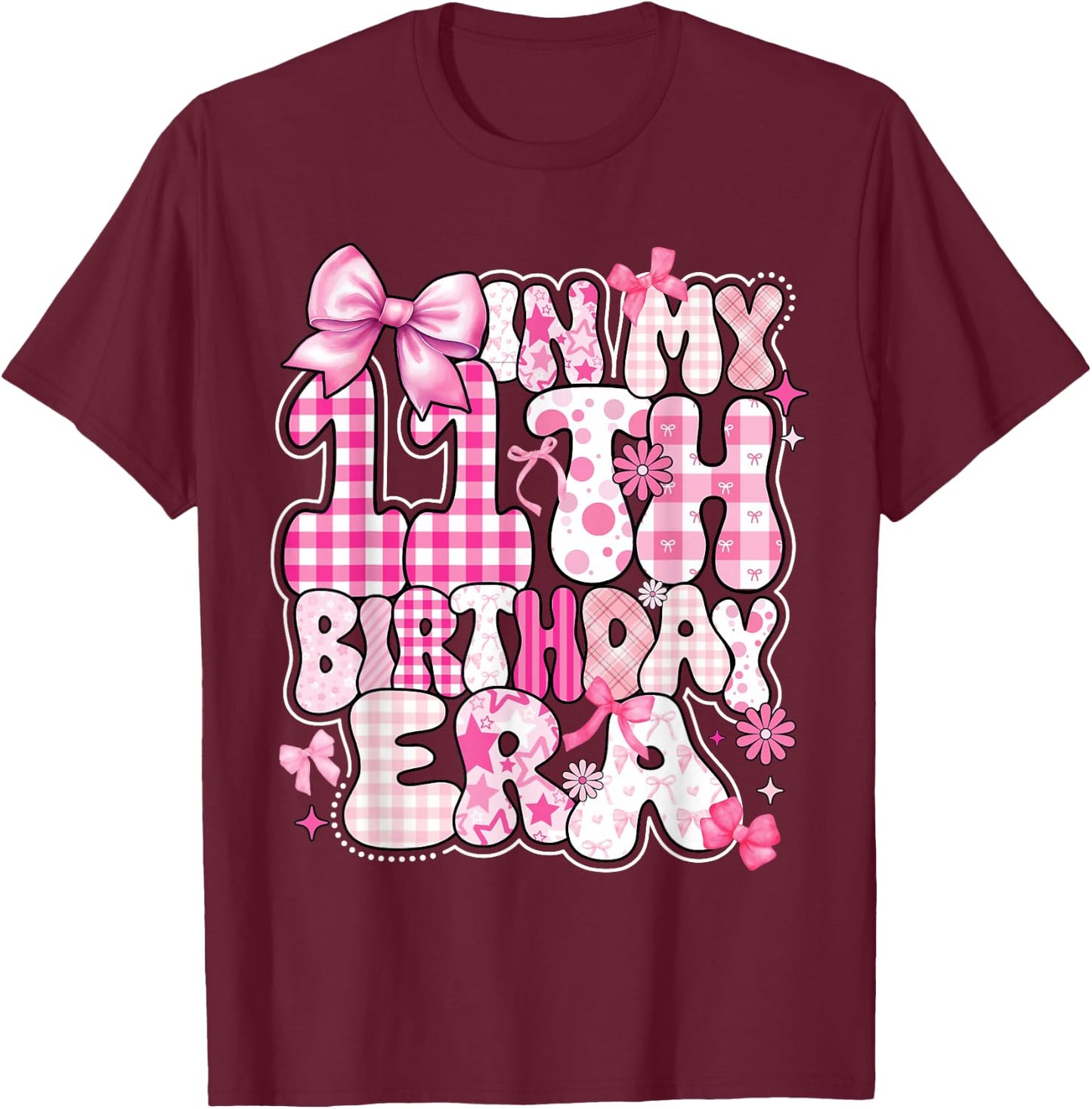 Kids In My 11th Birthday Era Girl 11 Year Old Coquette Bow T-Shirt - T-Shirt | Maroon