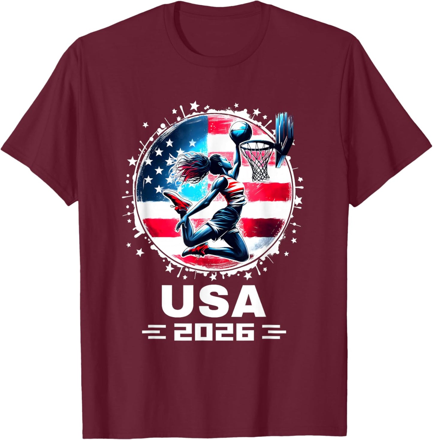 Women Basketball Shirt 2026 Basketball Player 2026 USA 2026 T-Shirt - T-Shirt | Maroon
