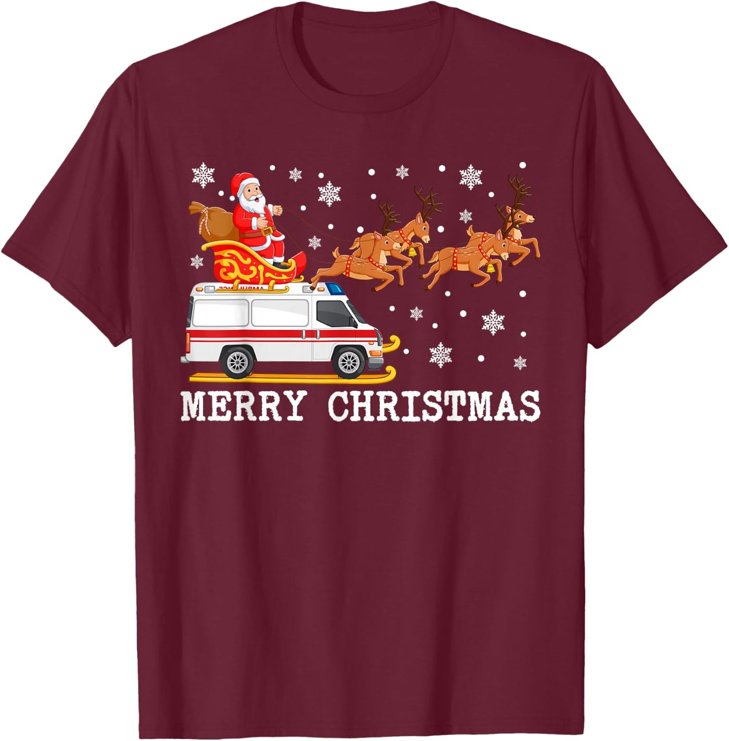 Ambulance Santa Claus Sleigh Christmas For EMS Pajama T-Shirt - T-Shirt | Maroon
