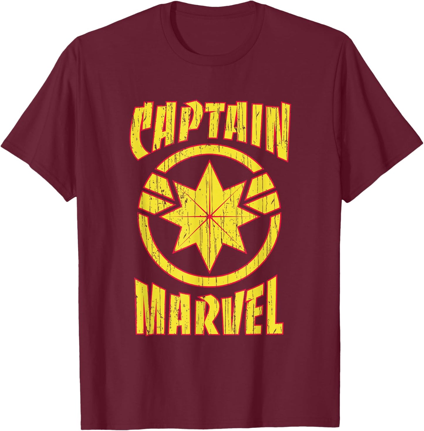 Marvel Captain Marvel Distressed 90s Logo T-Shirt - T-Shirt | Maroon