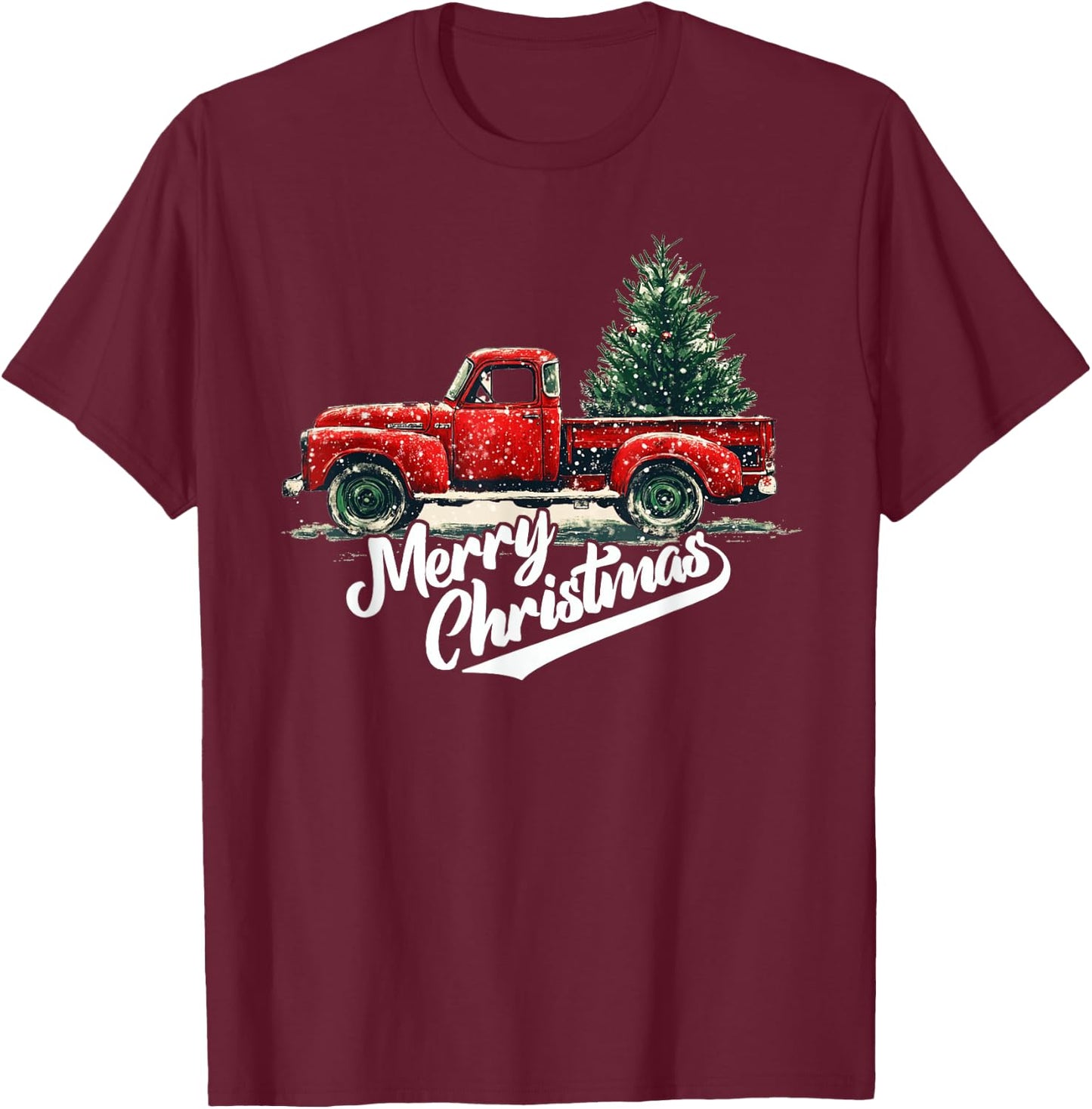 Old Red Pickup Truck Christmas Tree Vintage men T-Shirt - T-Shirt | Maroon