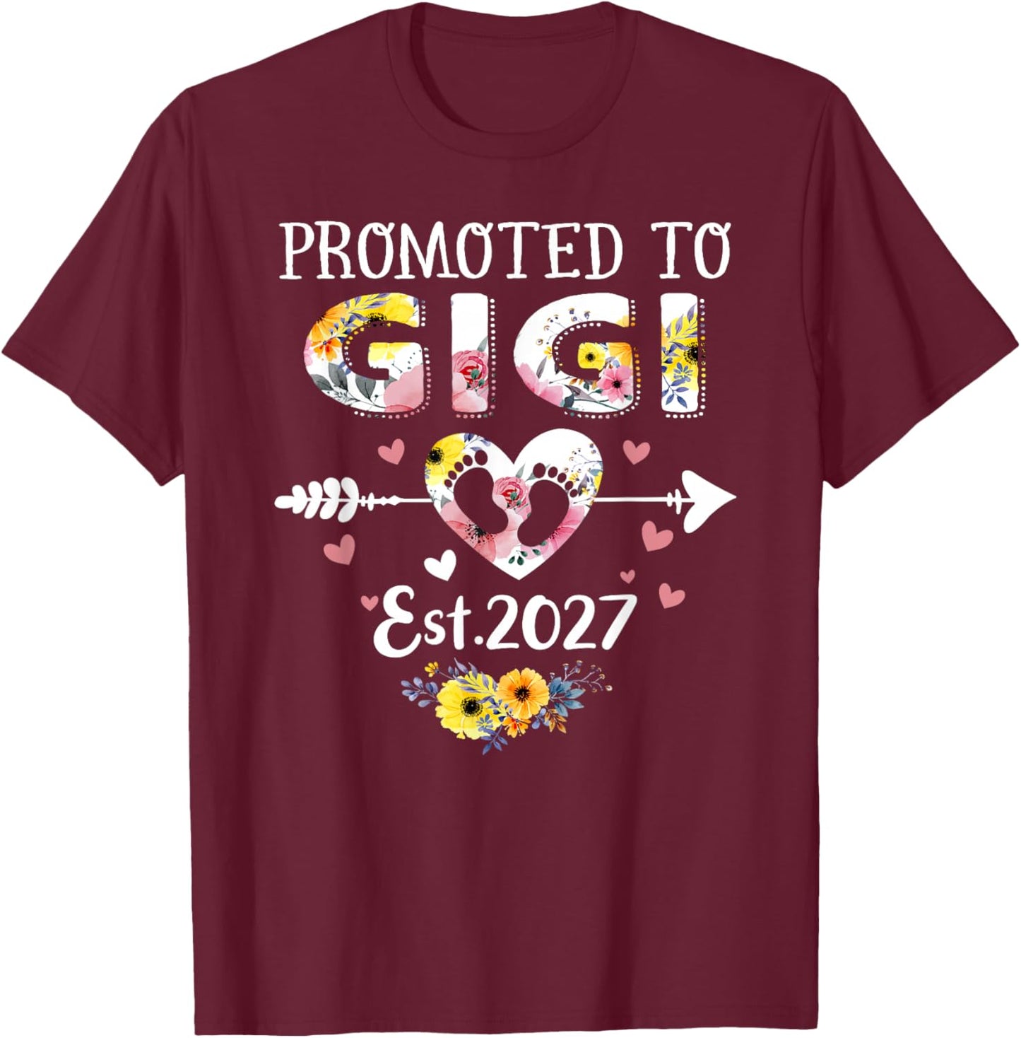 Promoted to Gigi 2027 First Time New Grandma Pregnancy T-Shirt - T-Shirt | Maroon