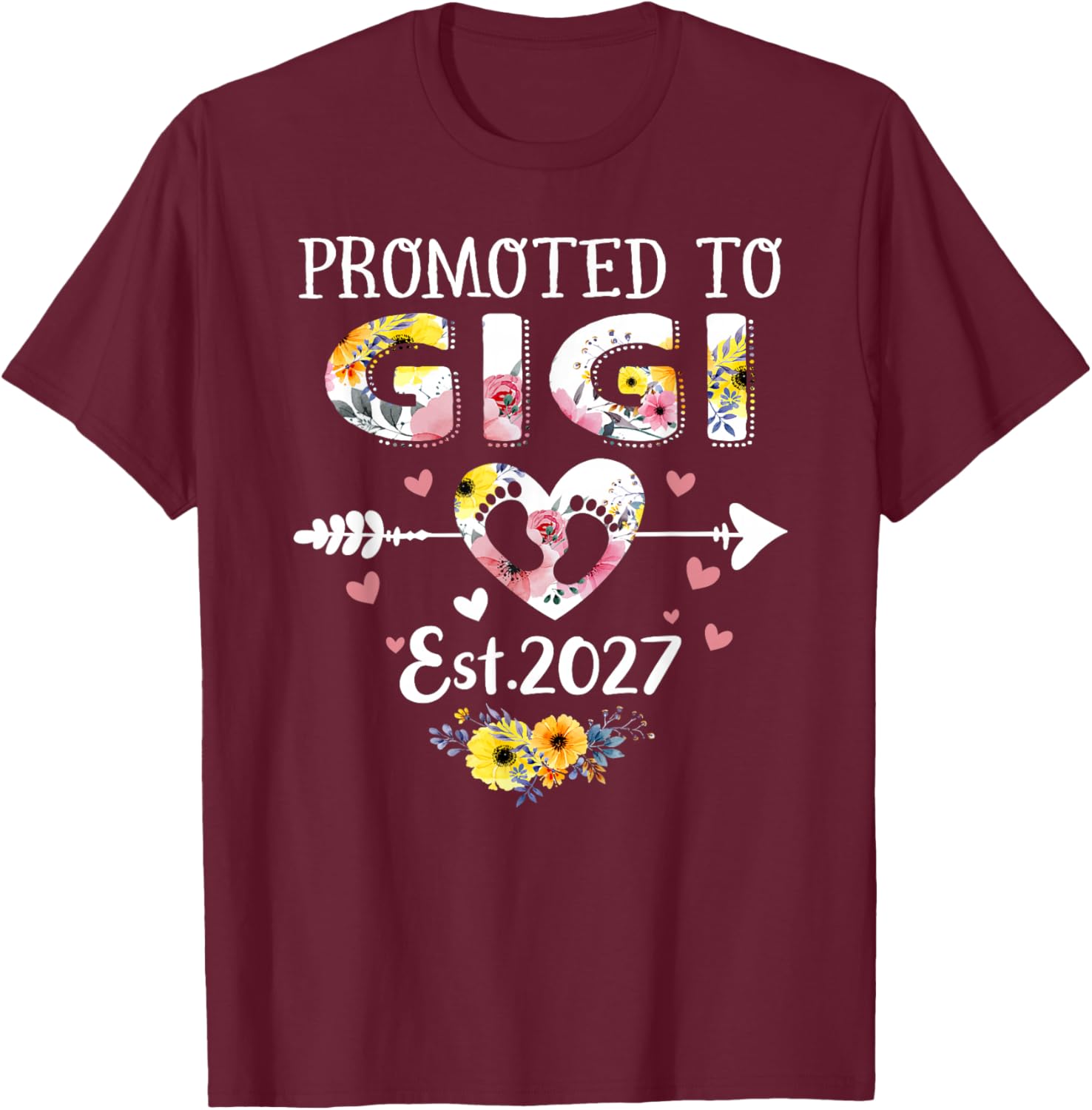 Promoted to Gigi 2027 First Time New Grandma Pregnancy T-Shirt - T-Shirt | Maroon