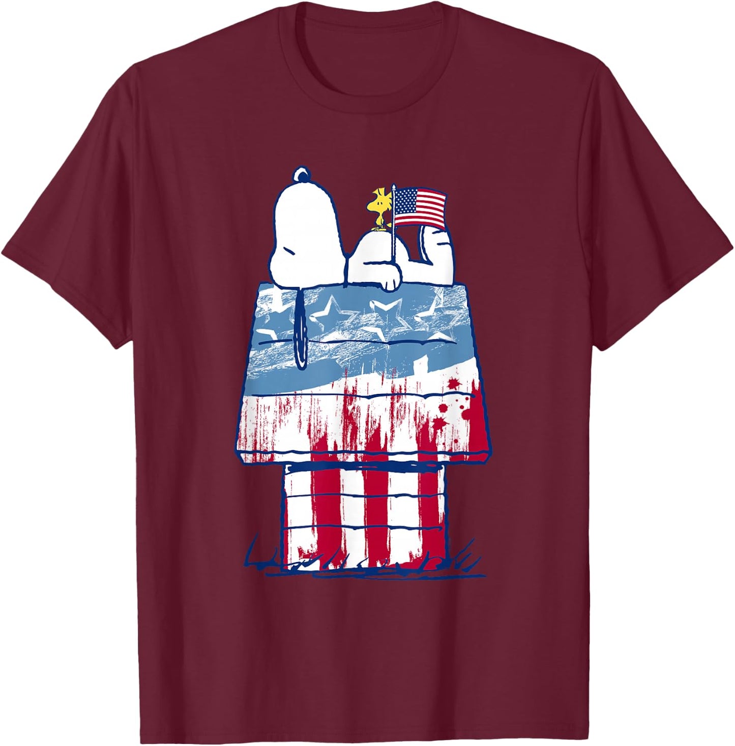 Peanuts USA Wood House Snoopy T-Shirt - T-Shirt | Maroon