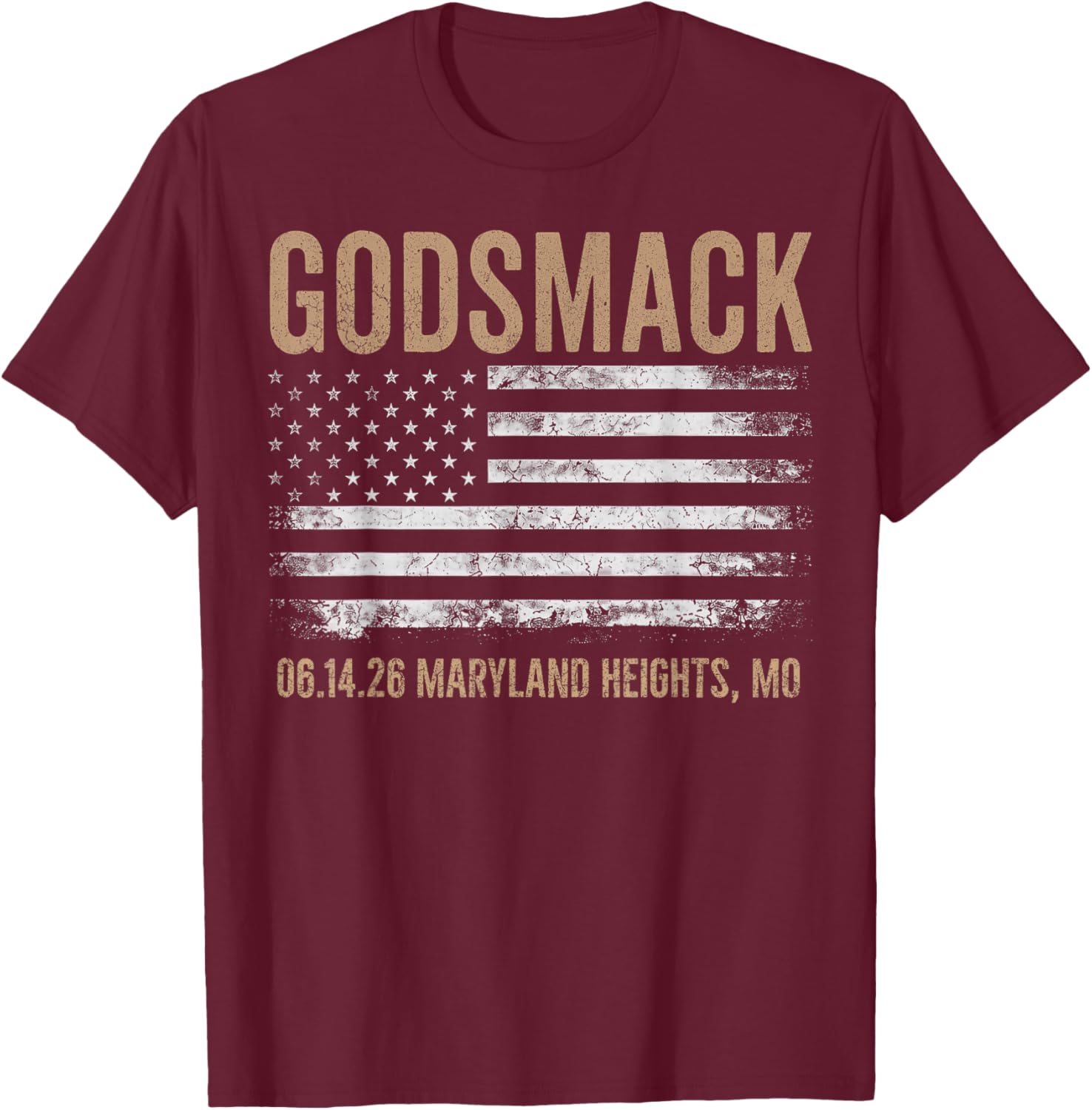 Godsmack The Rise of Rock 2026 Maryland Heights T-Shirt - T-Shirt | Maroon
