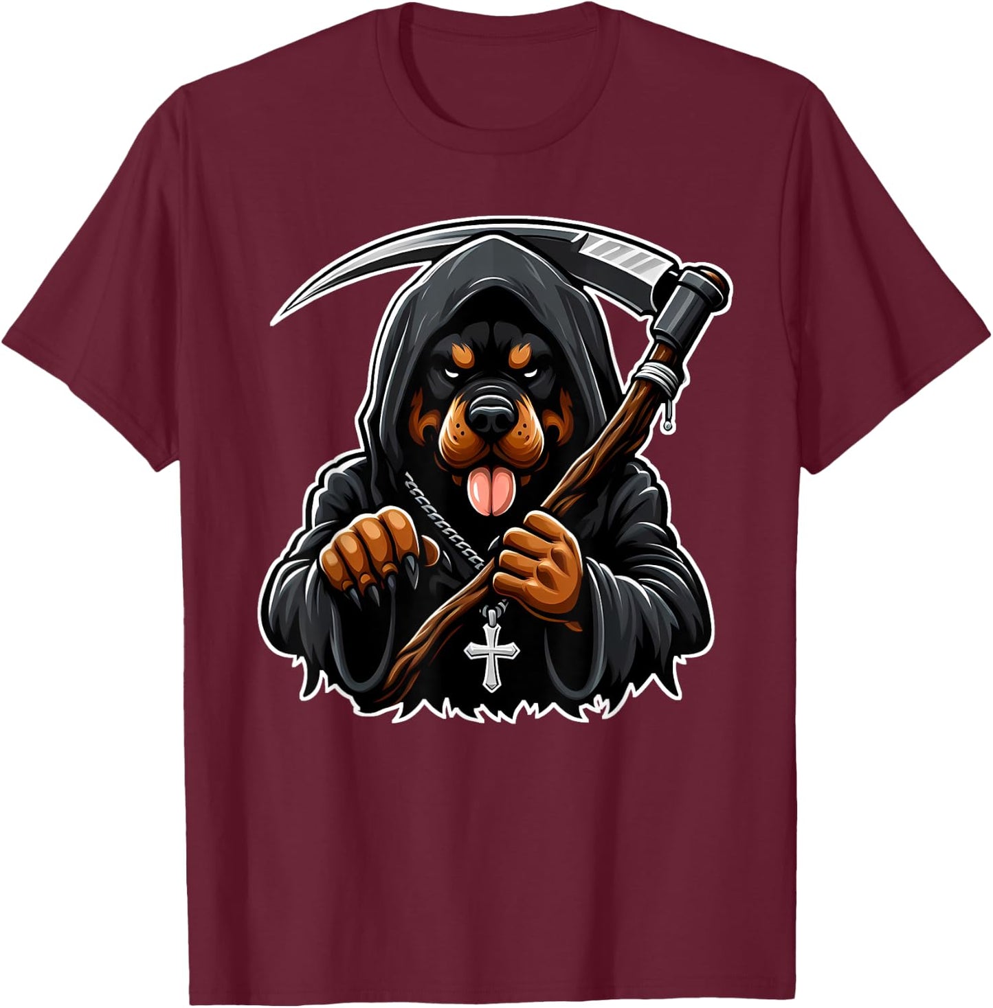 Grim Reaper Rottweiler T-Shirt - T-Shirt | Maroon
