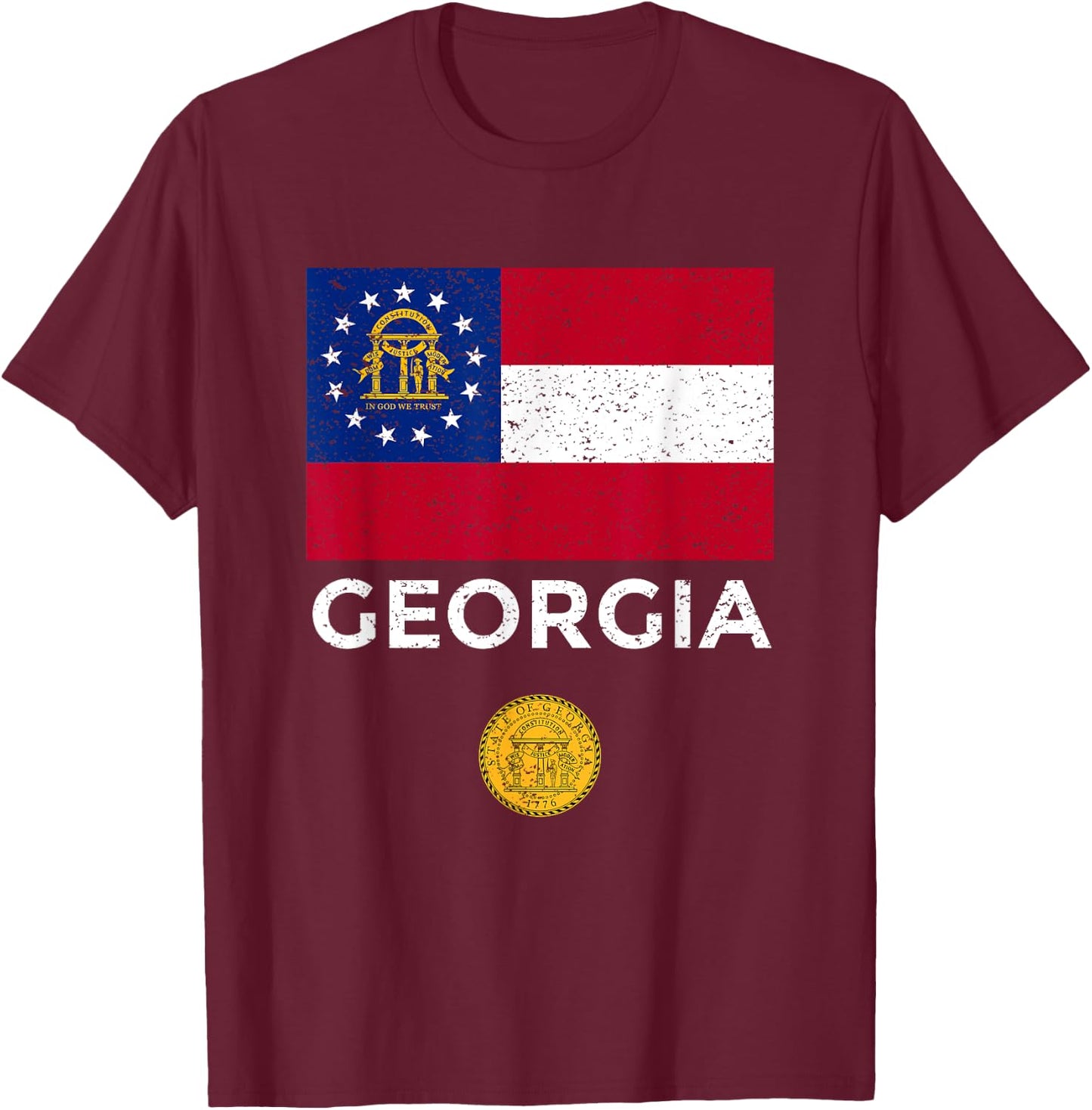 Georgia State Flag with Seal - Vintage Distressed T-Shirt - T-Shirt | Maroon