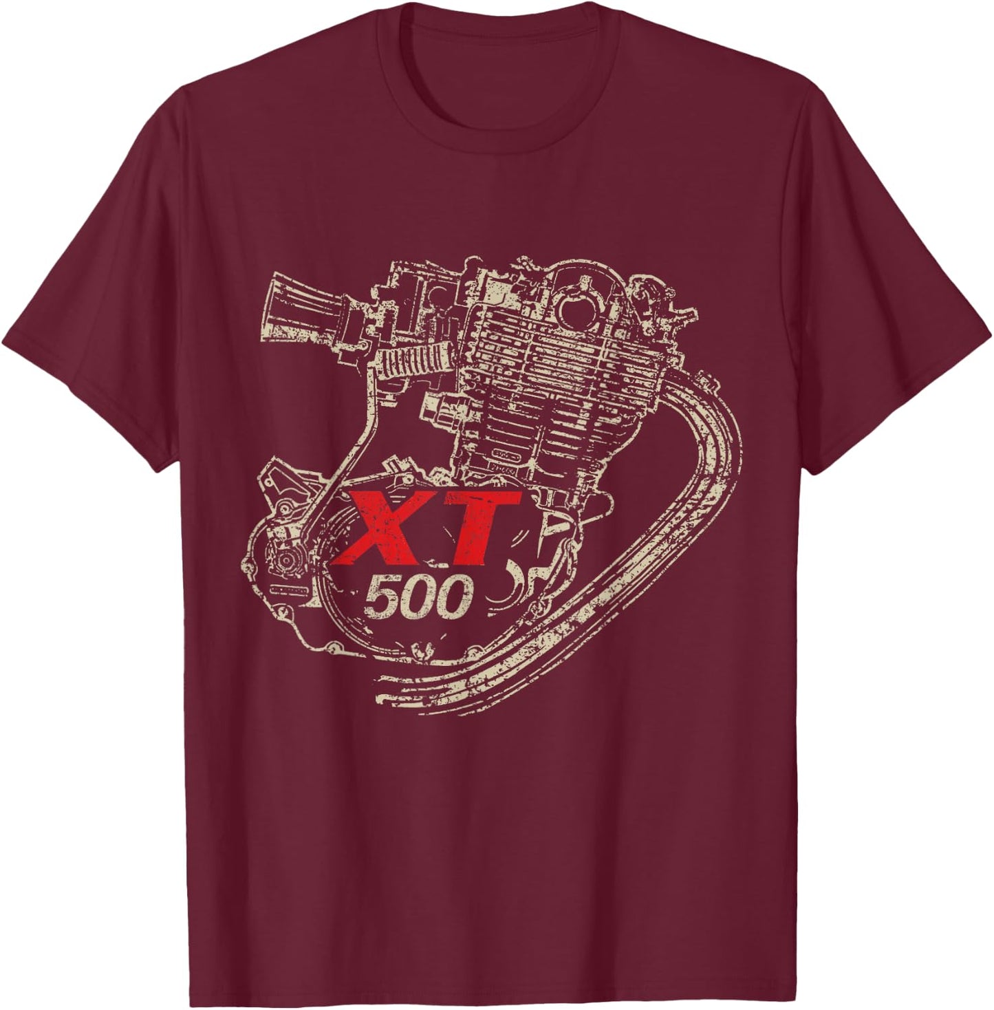 XT 500 engine retro distressed design T-Shirt - T-Shirt | Maroon