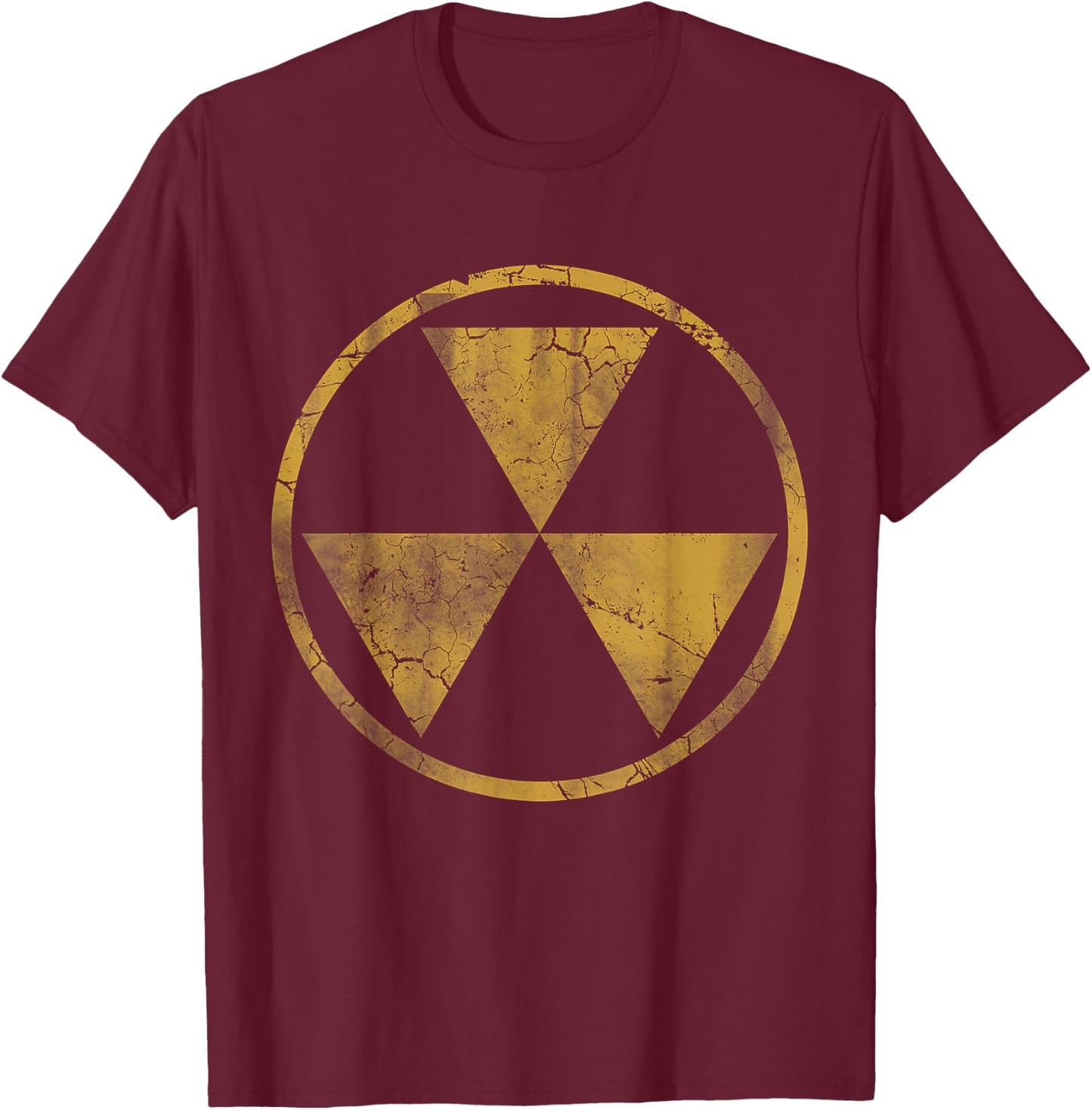 Fallout Nuclear Symbol Retro Fade Distressed T-Shirt - T-Shirt | Maroon