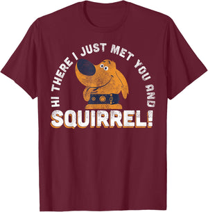 Disney Pixar Up Vintage Dug Just Met You and Squirrel Logo T-Shirt - T-Shirt | Maroon