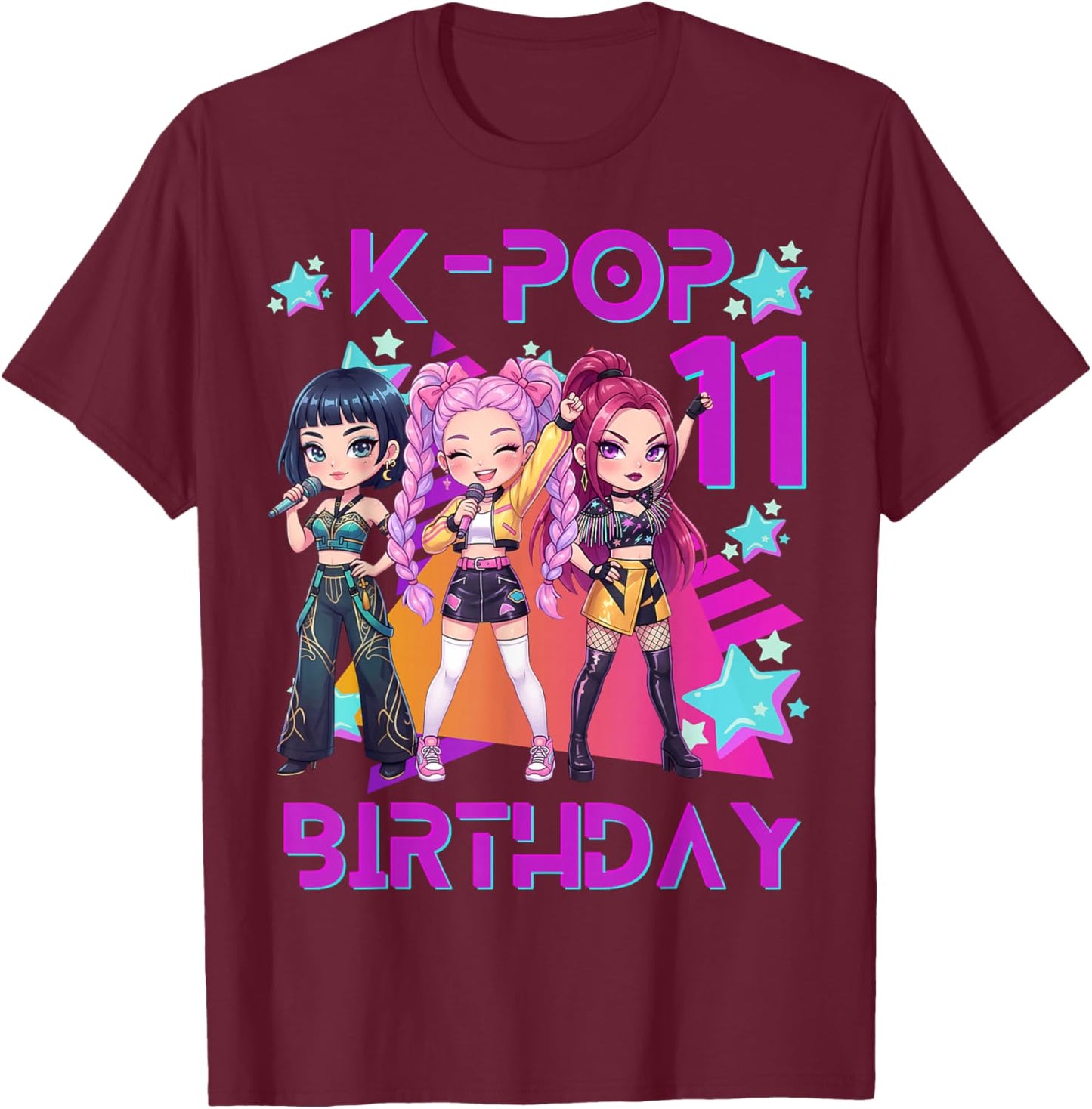 It's My 11th Birthday Cute Chibi Kpop Funny 11 Birthday Girl T-Shirt - T-Shirt | Maroon