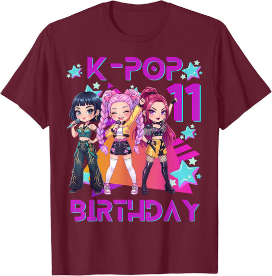 It's My 11th Birthday Cute Chibi Kpop Funny 11 Birthday Girl T-Shirt - T-Shirt | Maroon