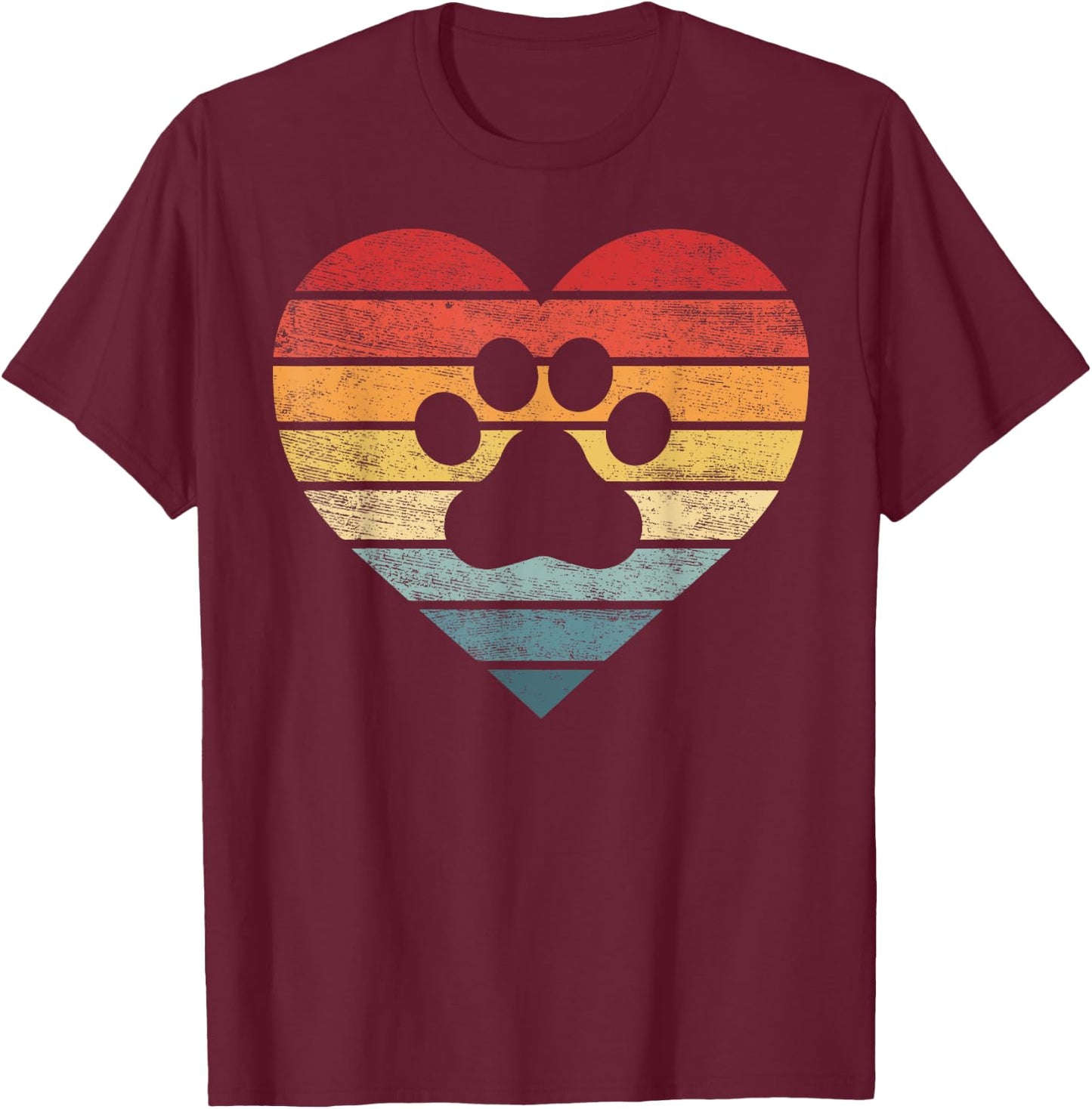 Veterinarian Vet Tech Retro Sunset Paw Print Dog Cat Lover Men Women Girls Kids T-Shirt - T-Shirt | Maroon