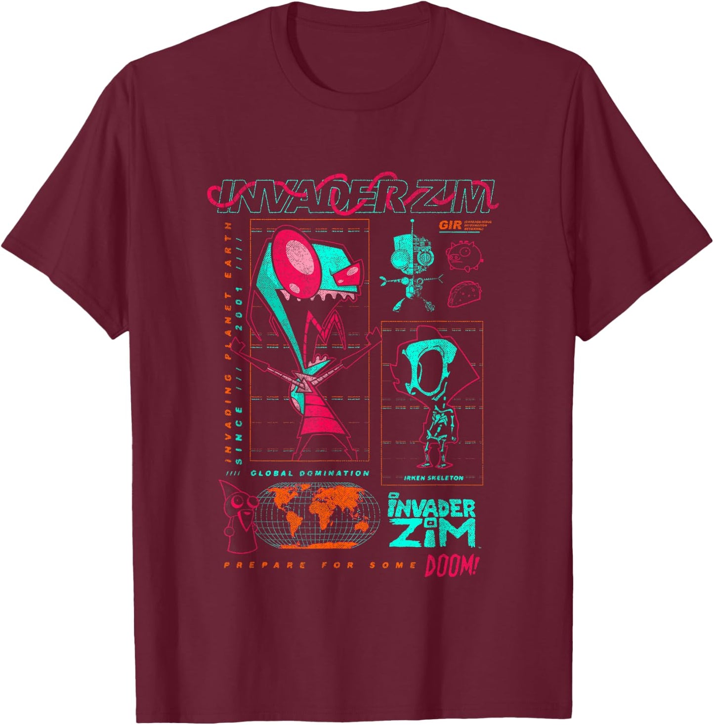 Invader Zim World Domination Grand Schematics T-Shirt - T-Shirt | Maroon