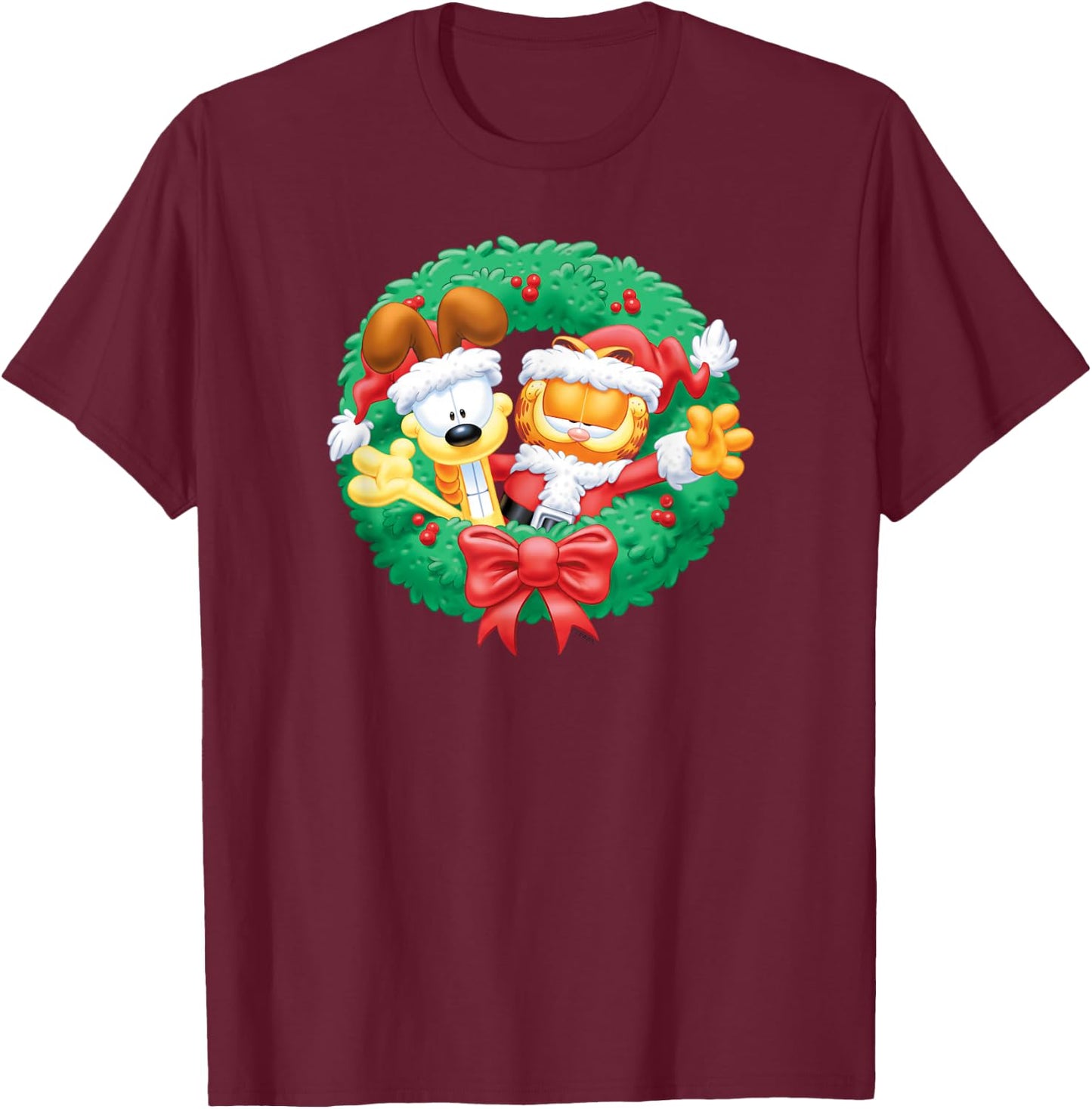 Garfield Christmas Wreath T-Shirt - T-Shirt | Maroon