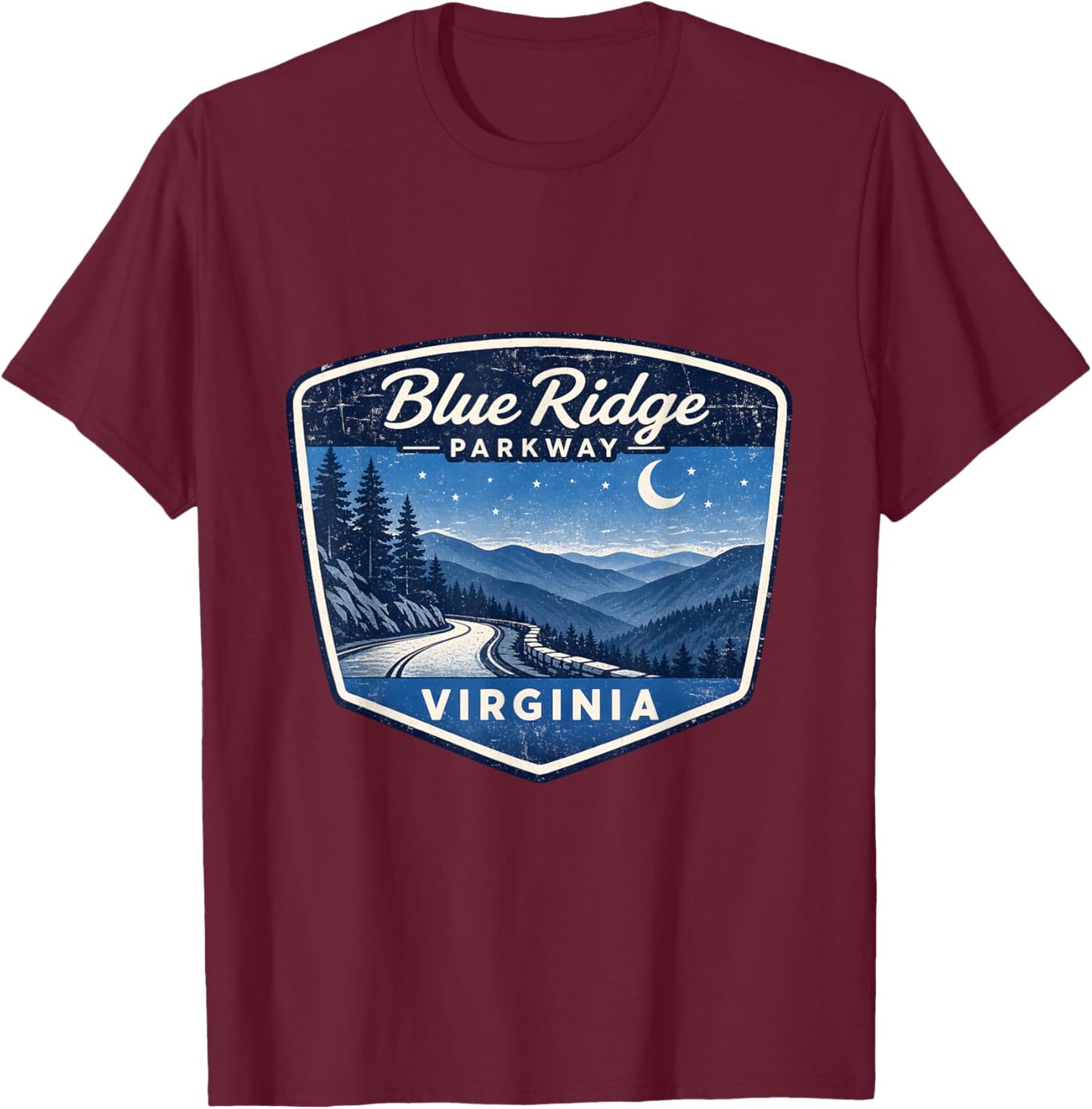Blue Ridge Parkway Virginia Mountain Road Scenic Nature T-Shirt - T-Shirt | Maroon