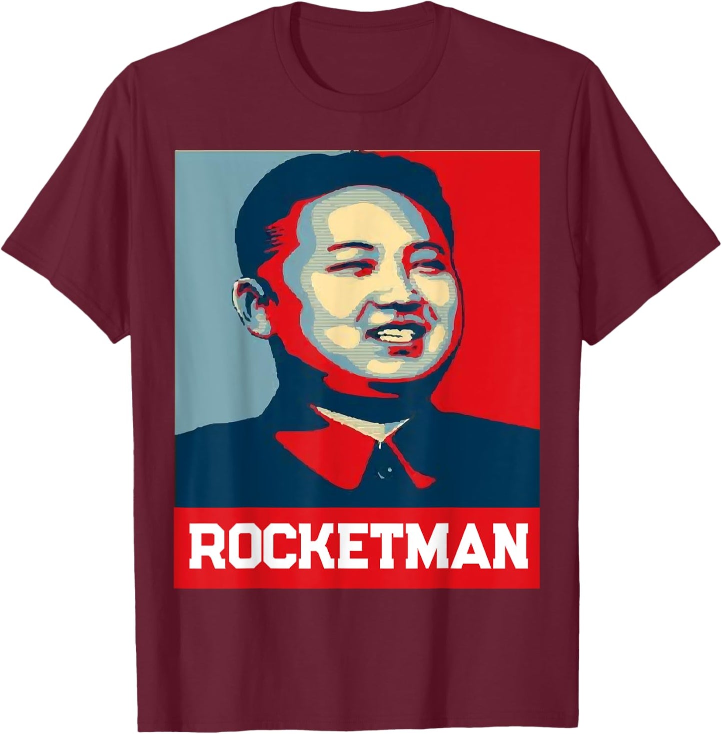 Kim Jong Un Rocket Man - Funny North Korea Shirt - -Adults - Black - Small - Short Sleeve - Classic Fit - Cotton Blend - Modern - Retro - Political Theme T-Shirt - T-Shirt | Maroon