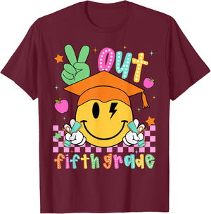 Last Day of School Peace Out 5th Grade Boy Girl Smile Face T-Shirt - T-Shirt | Maroon