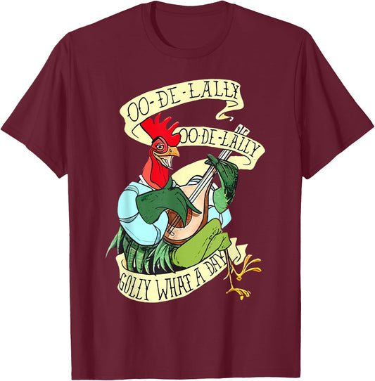 OO DE Lally Golly What A Day Rooster Playing Guitar T-Shirt - T-Shirt | Maroon