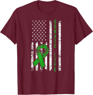 Distressed Donate Life USA Flag Organ Kidney Donor Ribbon T-Shirt - T-Shirt | Maroon
