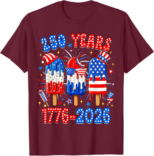 250 Years American 1776 2026 250th USA 4th of July Boy Kids T-Shirt - T-Shirt | Maroon