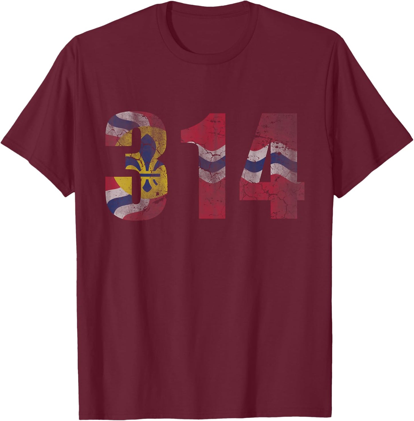 St Louis Flag Missouri 314 Vintage Distressed Fade T-Shirt - T-Shirt | Maroon
