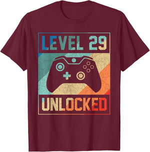 Level 29 Unlocked Shirt Video Gamer 29th Birthday Gifts T-Shirt - T-Shirt | Maroon