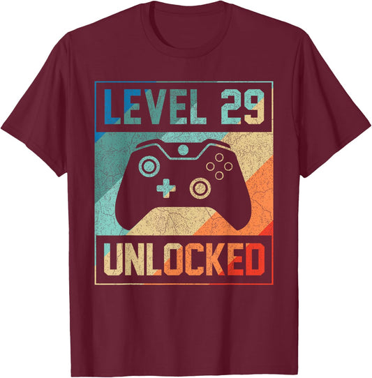 Level 29 Unlocked Shirt Video Gamer 29th Birthday Gifts T-Shirt - T-Shirt | Maroon