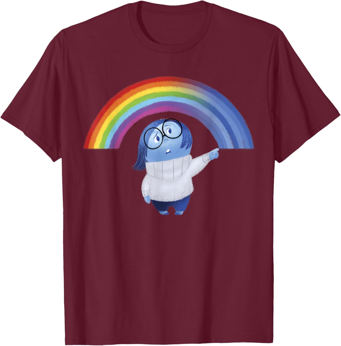 Disney Pixar Inside Out Sadness Rainbow Blue Gradient Logo T-Shirt - T-Shirt | Maroon
