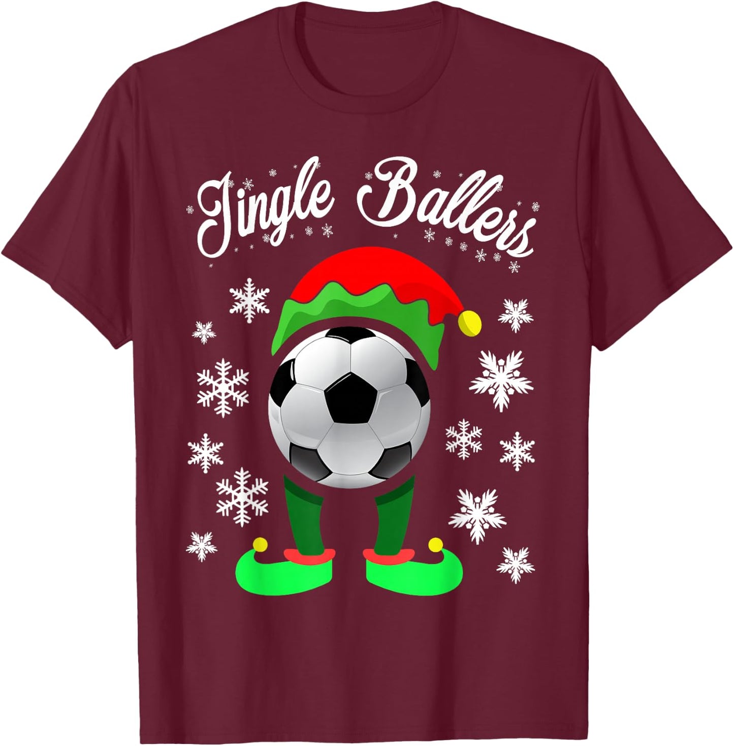 Jingle Ballers Christmas Soccer Football Elf T-Shirt - T-Shirt | Maroon