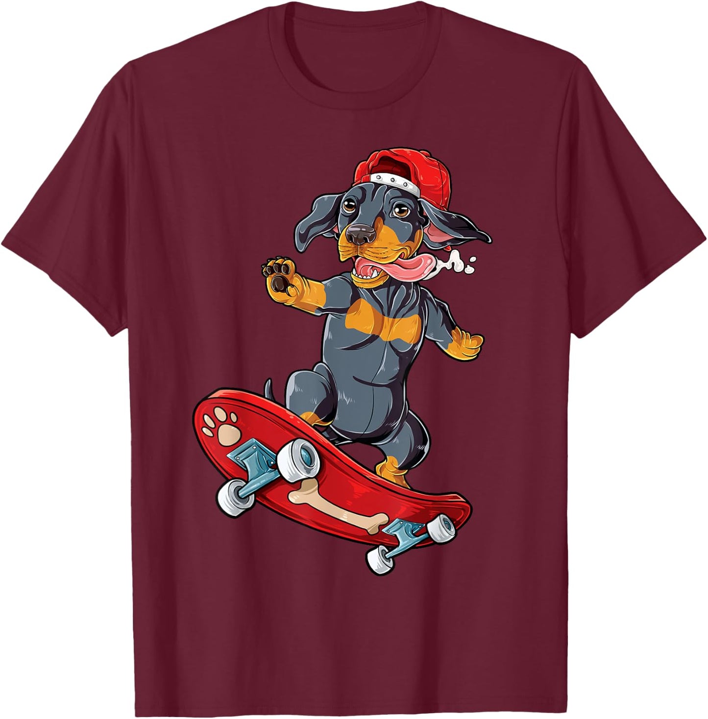 Dachshund Skateboard T shirt Wiener Dog Funny Skateboarding Men Women Kids T-Shirt - T-Shirt | Maroon